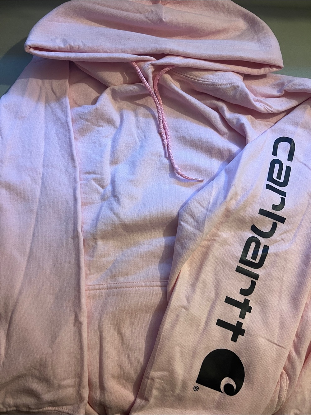 NWOT Women's Light Pink Pullover Hoodie with Sleeve Logo